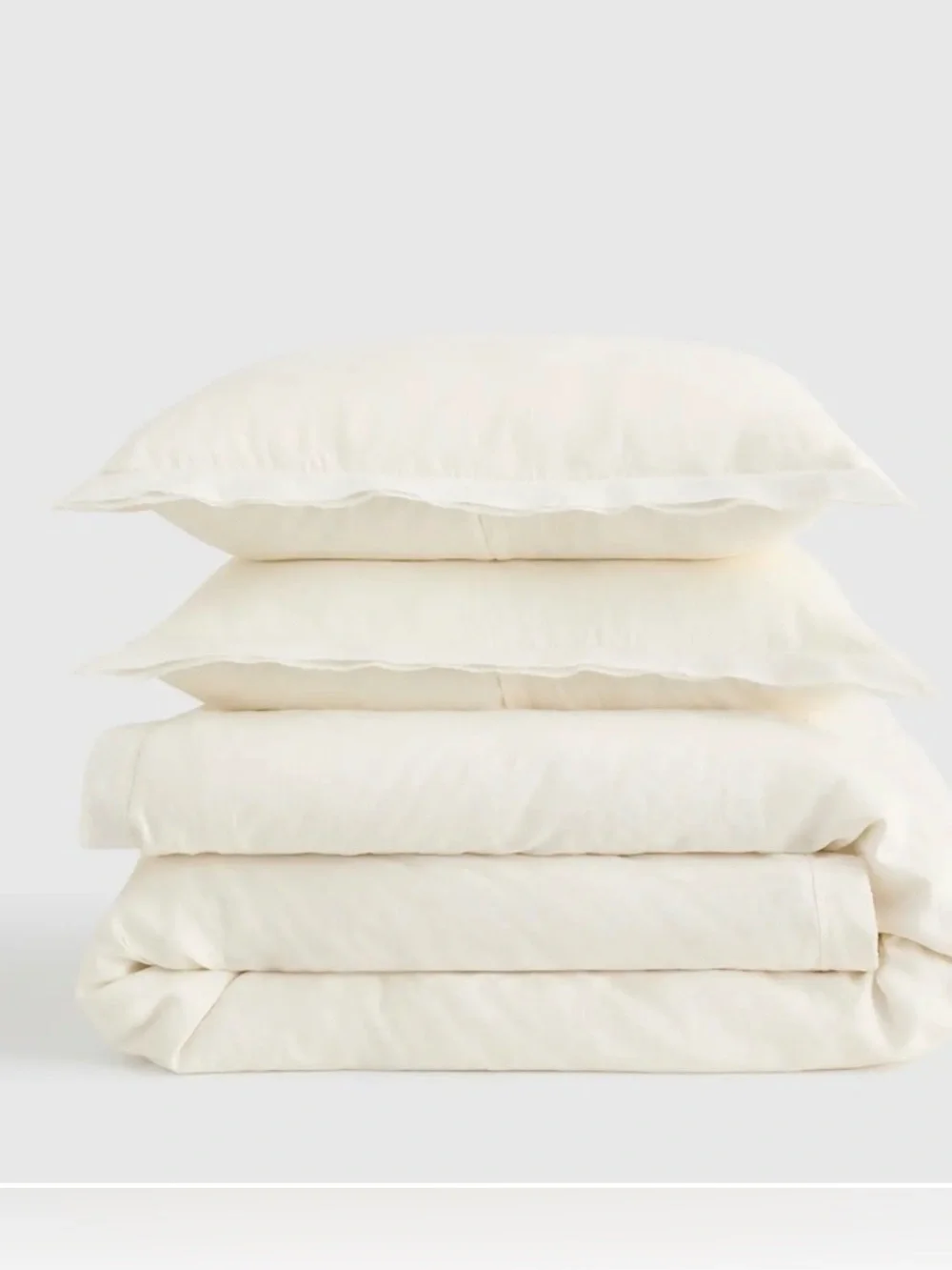 Quince European Linen Full/Queen Double Flange Duvet Cover Set Ivory LIke New